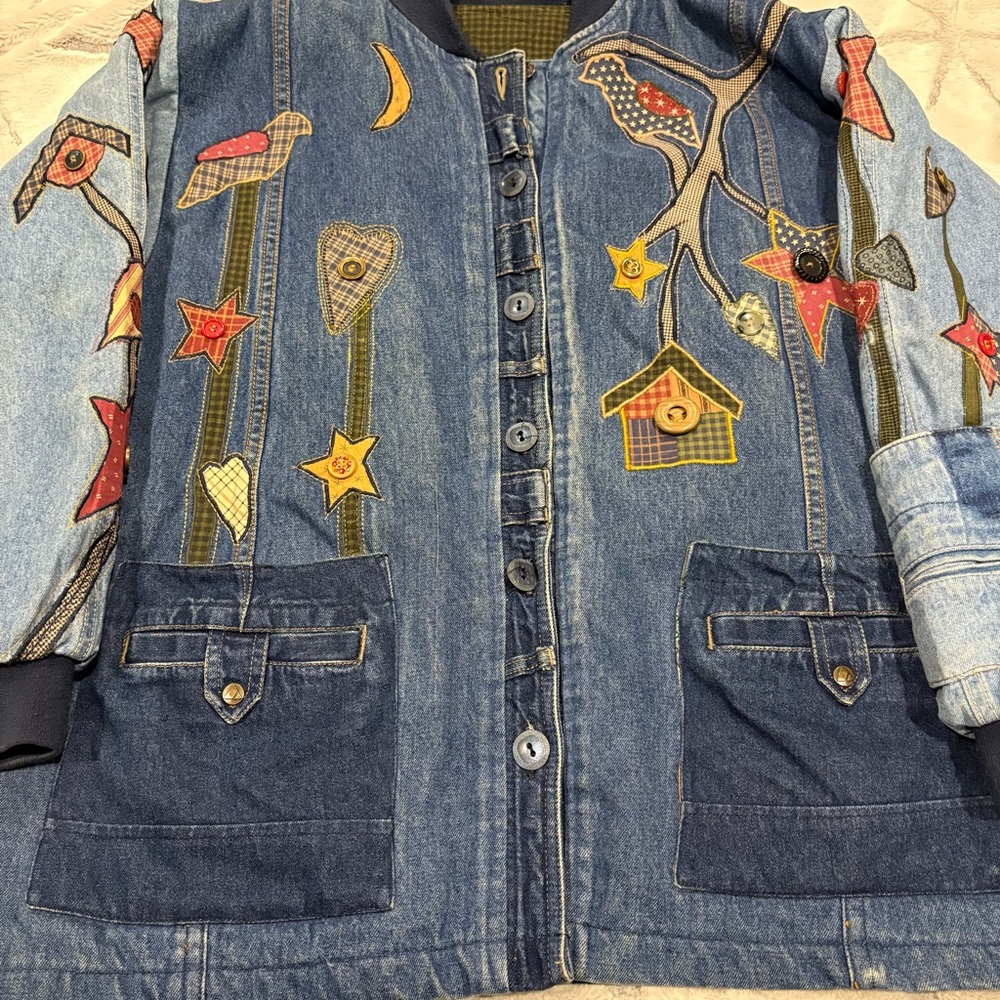 Vintage Handmade Patch Work Denim Jacket Quilter … - image 2